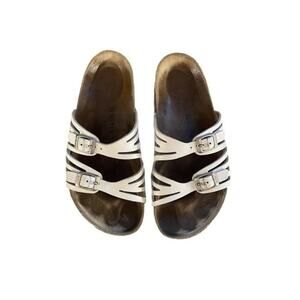 Birkenstock Shoes Womens Size 38 White Leather Sandals Cutout Buckle Germany